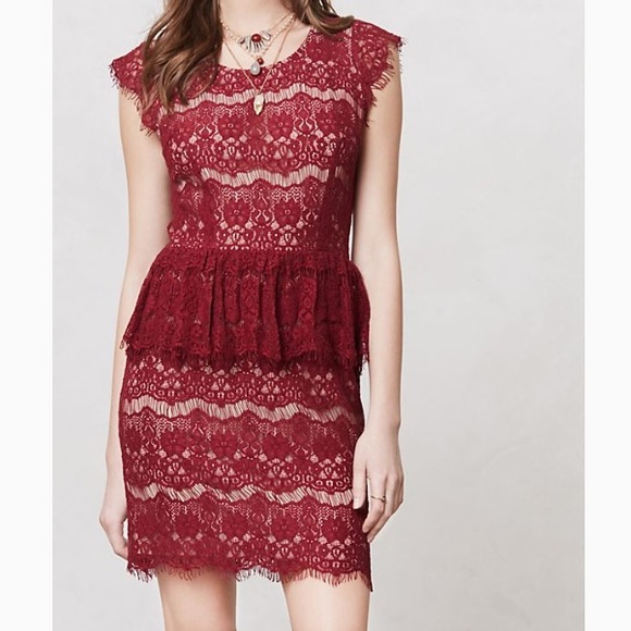 anthropologie red lace dress